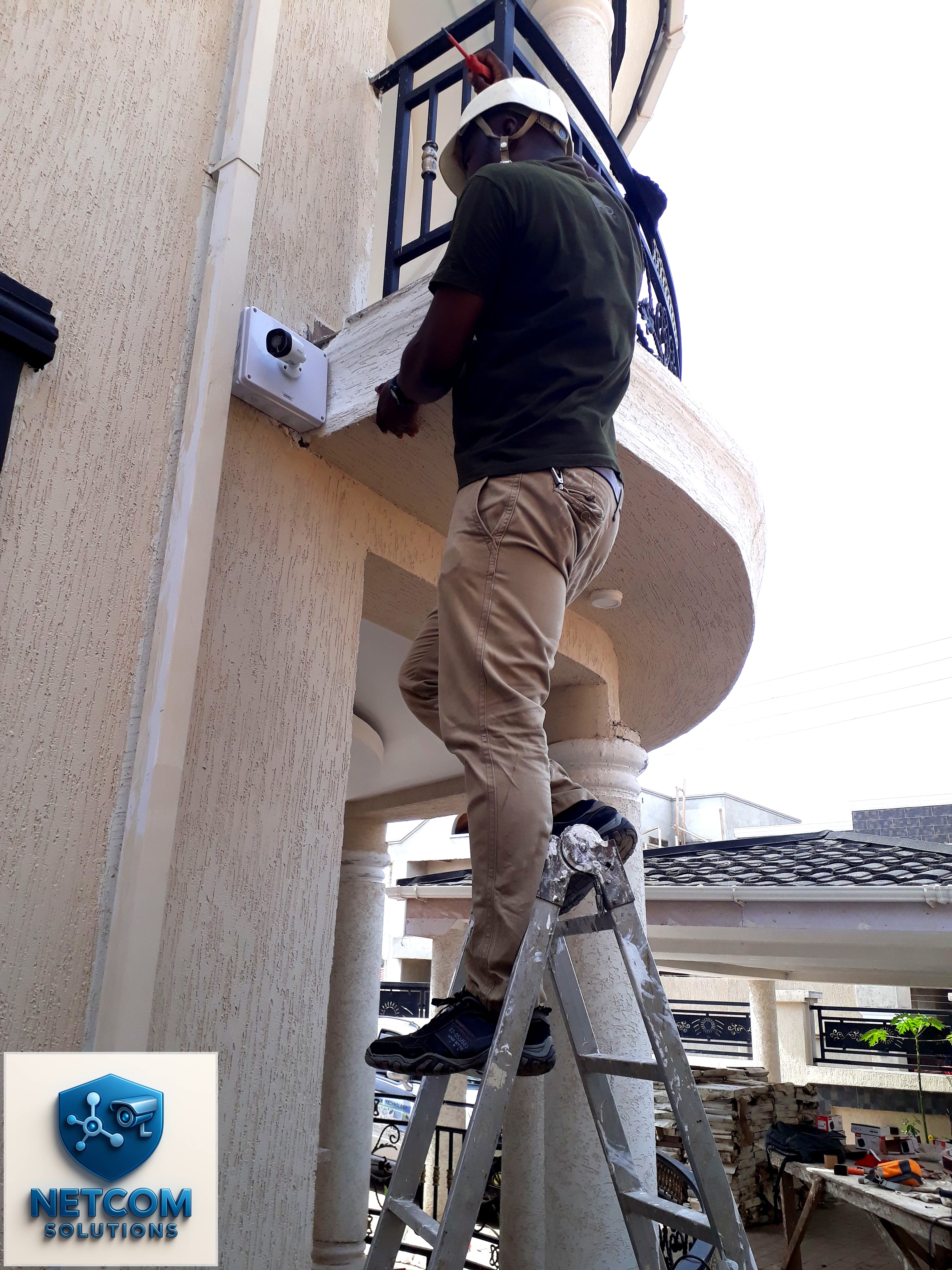 CCTV camera installation on a commercial building